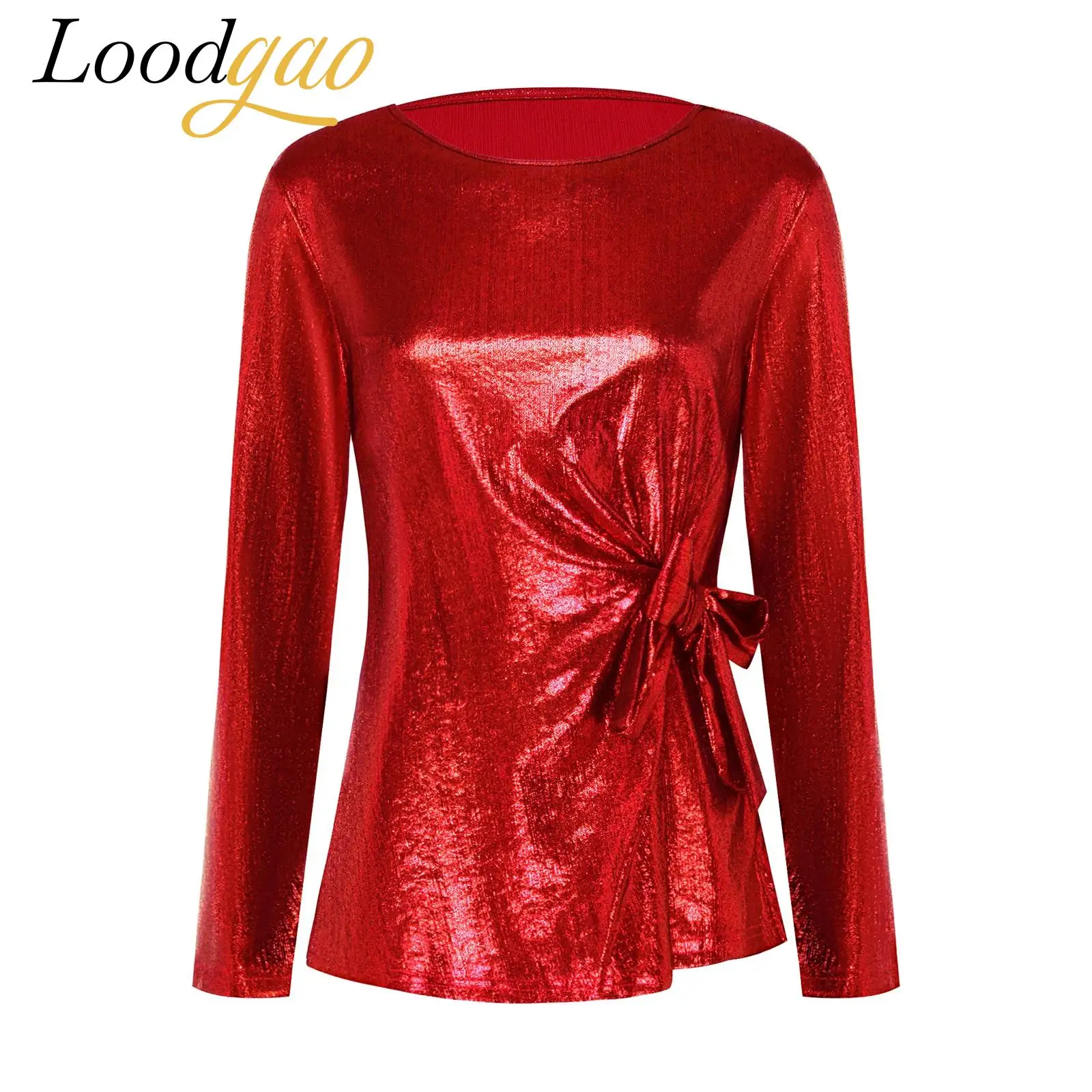 

Женский костюм для джазовых танцев и дискотек, блестящая блузка-туника с длинным рукавом и бантом, наряд для ночных клубов и вечеринок