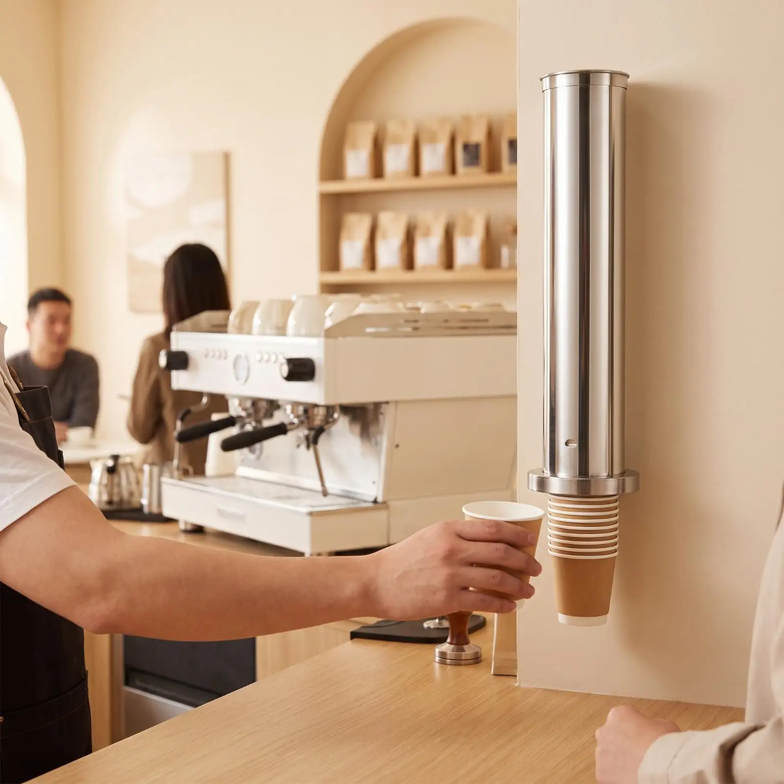 Commercial Cup Dispenser 304 Stainless Steel Beverage Dispenser for Busy Refreshment Station Easy Access Design