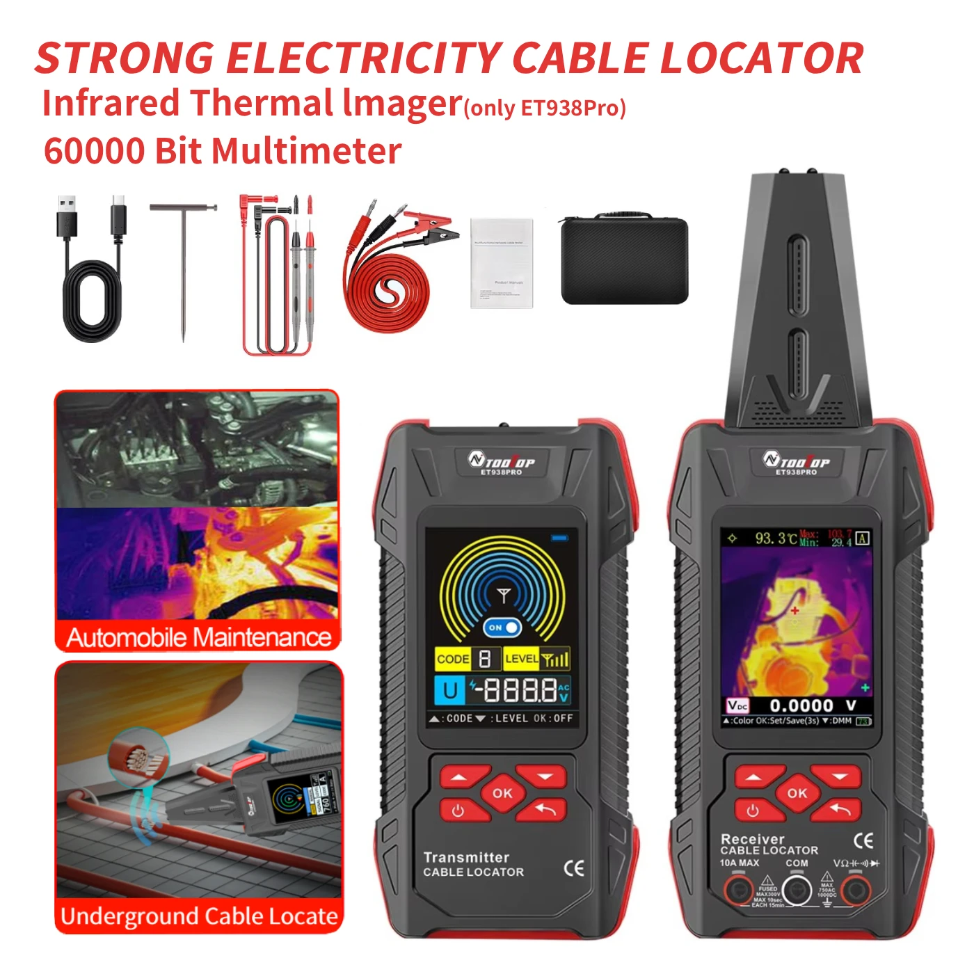 TOOLTOP Multifunctional Cable Locator Multimeter Thermal Imager 3IN1 for Undergound Cable Pipeline floor Heating Inspection