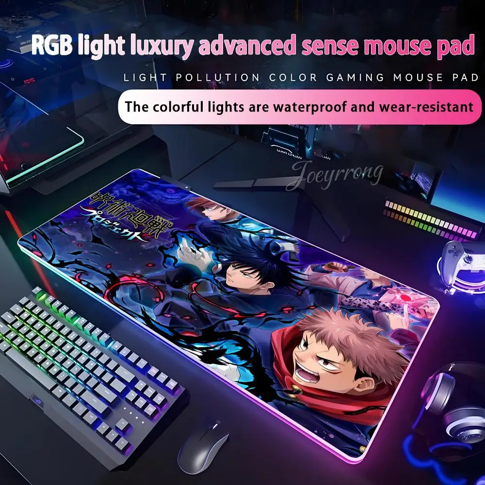 

Jujutsu Kaisen Anime Mouse Pad RGB Extended Gaming Keyboard Seven Colors LED Mats Large 1000x500mm XXL Gamer