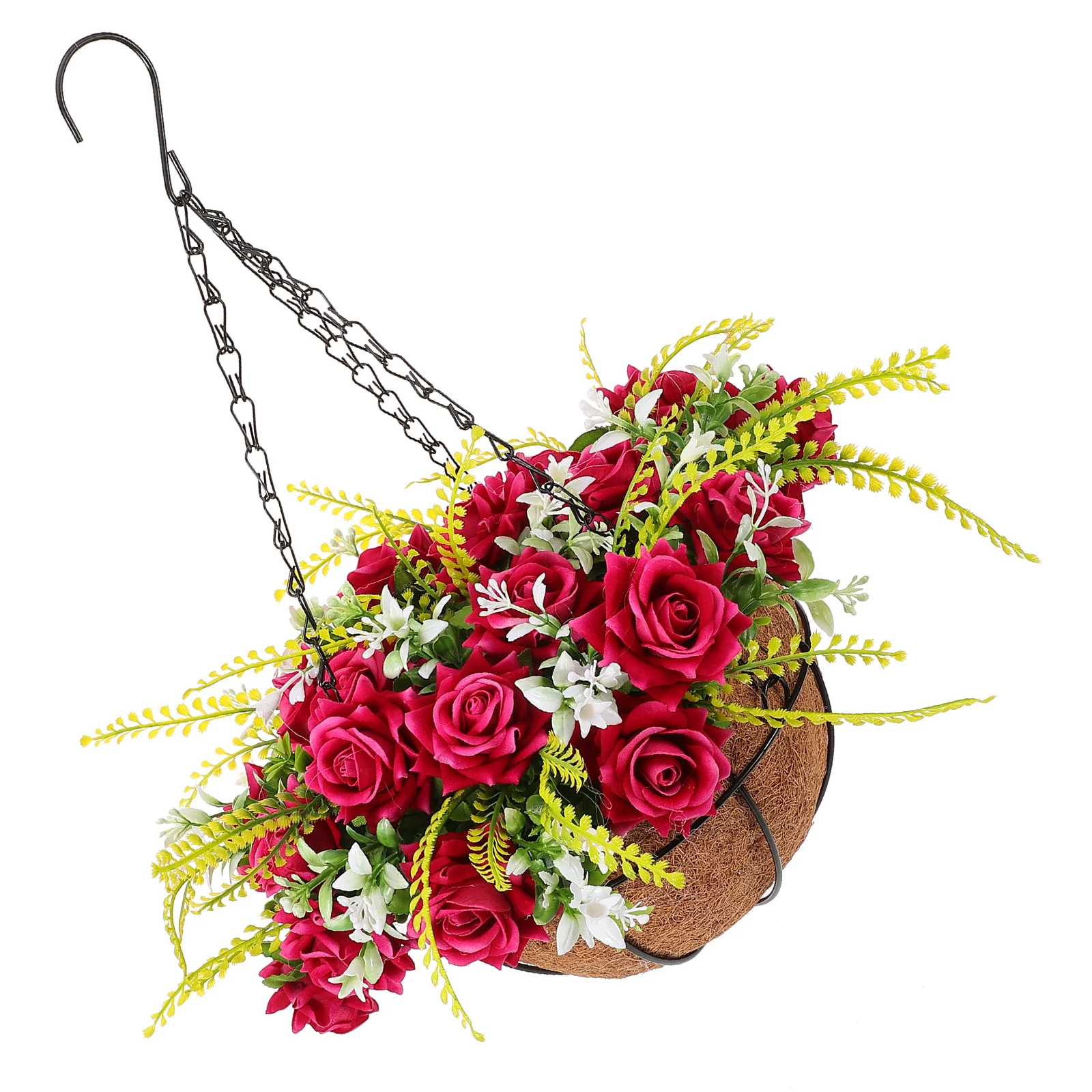 

Coconut Palm Flower Basket Artificial Hanging Baskets Outdoor Planter Chain Faux Flowers Home Garden Decor Plant Vase Spring