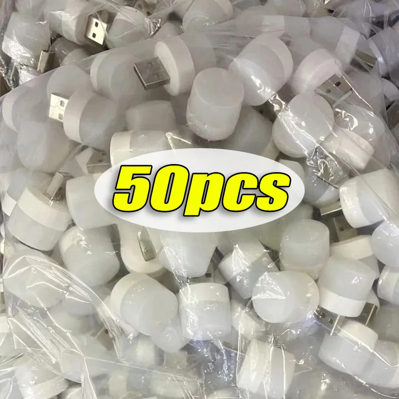 50pcs Mini USB Night Light Warm White Eye Protection Book Reading Light USB Plug Computer Mobile Power Charging LED Night Lamp