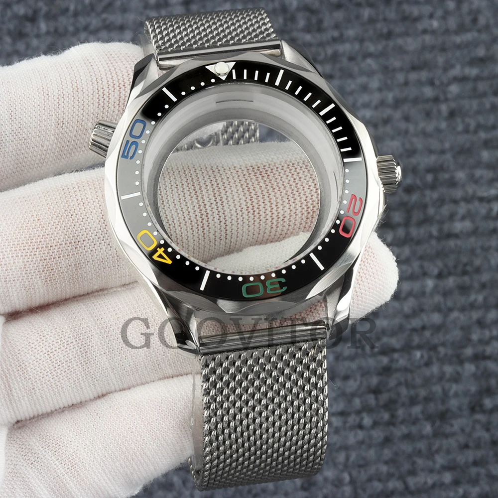 41mm NH35 Uhrengehäuse mit Mesh-Armband, wasserdicht, für NH35 NH36 Uhrwerk, 31mm Zifferblatt, Edelstahl Seamaster 300 Uhrengehäuse – Detail 13