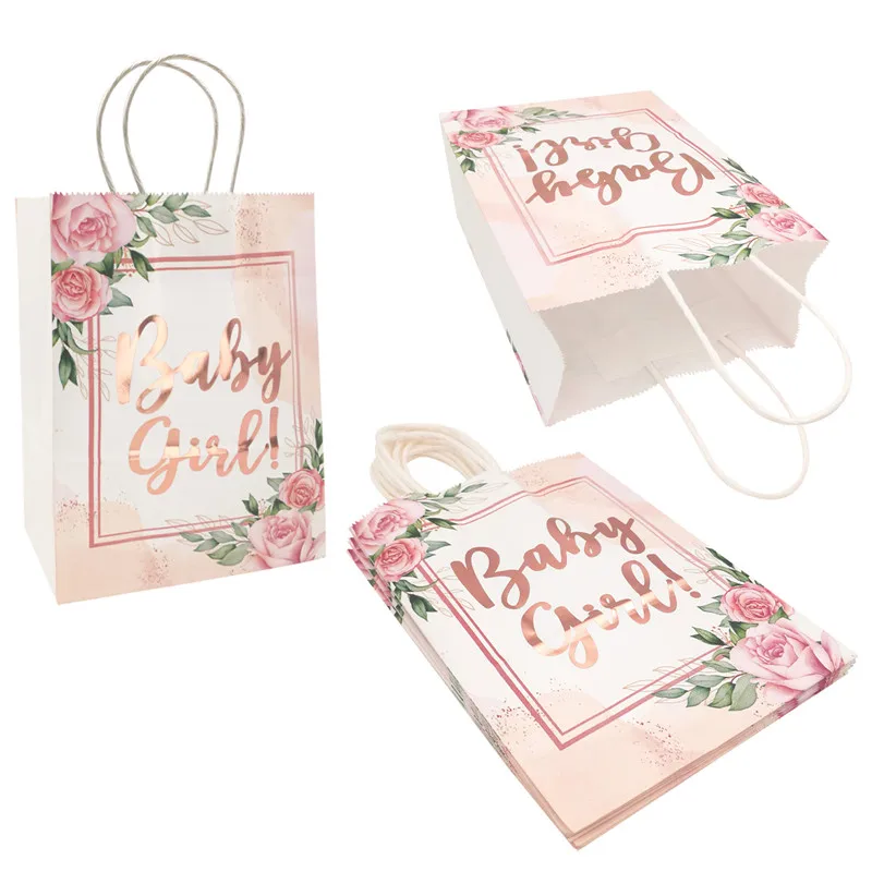 

5Pcs Baby Girl Candy Bags With Flower Happy Birthday Party Baby Shower Kids Gift Packaging Bag Gender Reveal Decoration Supplies