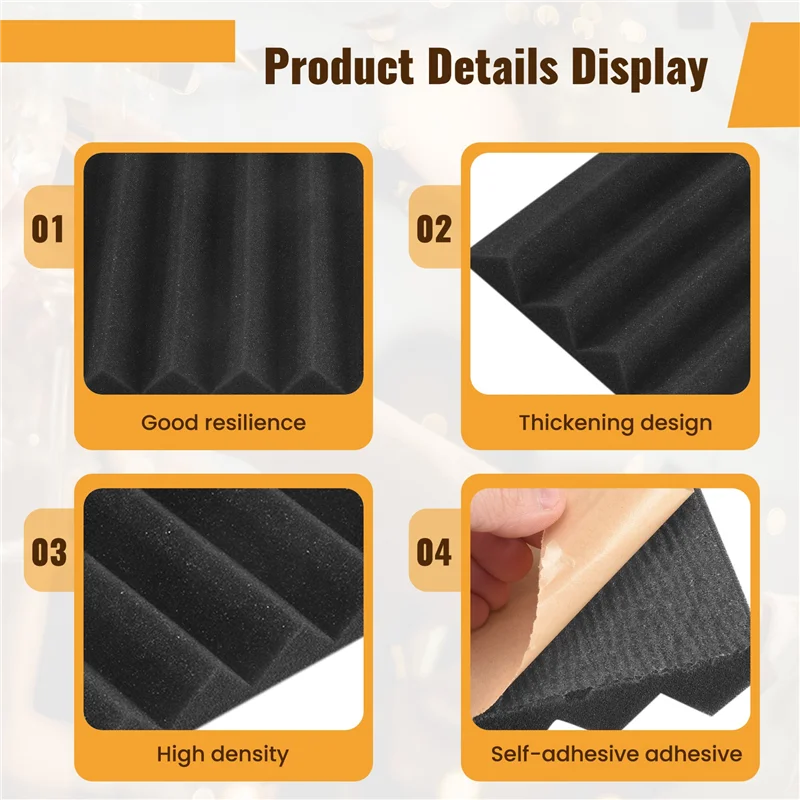 

YHOLI-12 Pack Self-Adhesive Acoustic Panels Sound Proof Foam Panels Soundproof Wall Panels 12X12x1 Inch For Home Studio