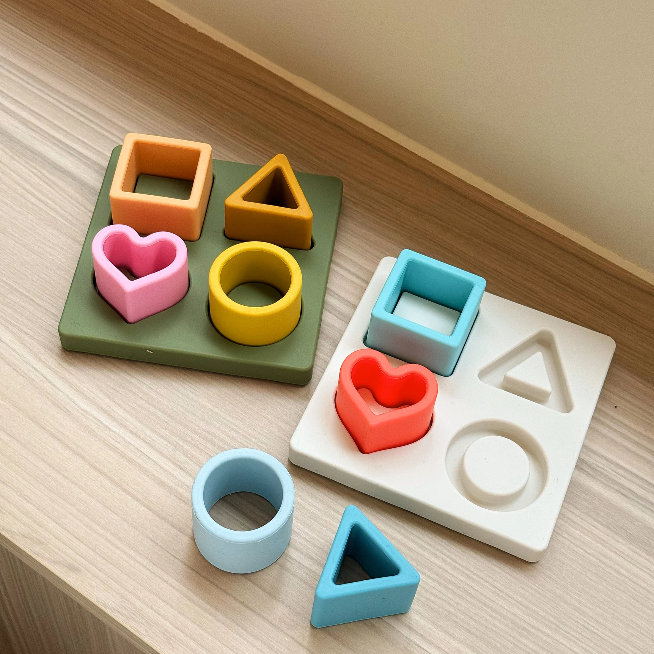 Color Kids 1Set BPA Free Baby Teether Toy Montessori Sensory Puzzle Board Silicone Geometric Chew Toy 0-3 Years Learning Toy