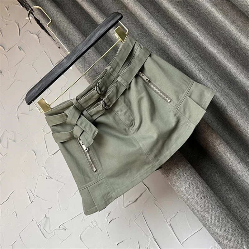 

Sexy Low Waist Miniskirt Women's Summer Dress Anti-Lighting Army Green Overalls Skirt A-Line Denim Skirt