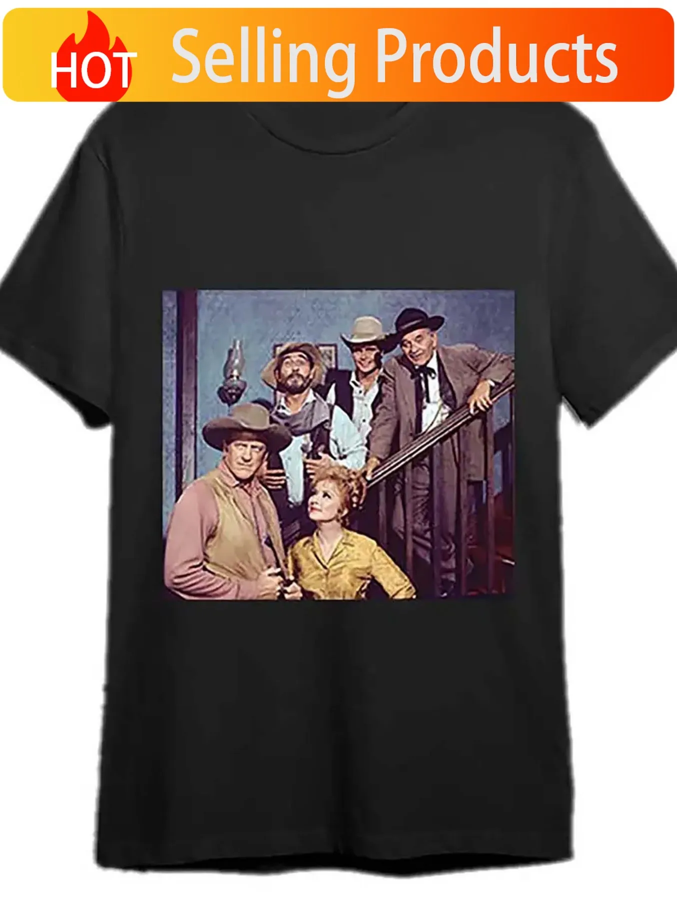 Men's classic Western TV program printed T-shirt-black cotton short-sleeved round neck machine-washable summer casual breathable