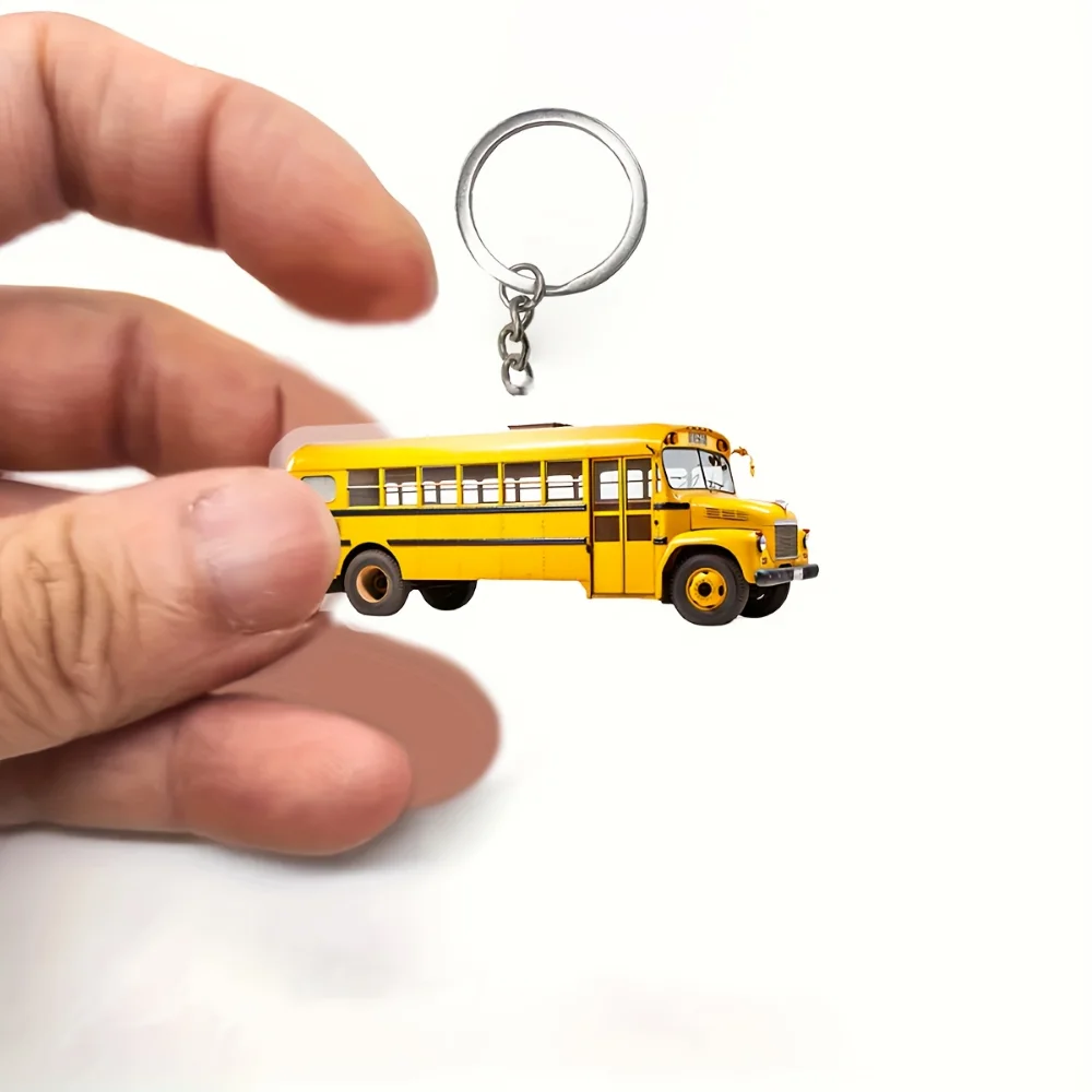 2D Mini School Bus Acrylic Keychain Classic Bus Pendant Charm for Car Mirror Wallets Backpacks Home Decor Versatile Gift For Her