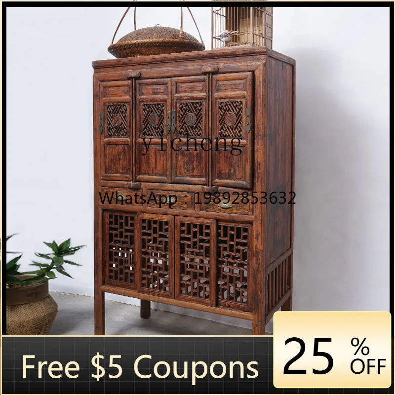 

1 Chinese Old Furniture Sideboard Cabinet Kitchen Locker Tea Cabinet Solid Wood Old Elm
