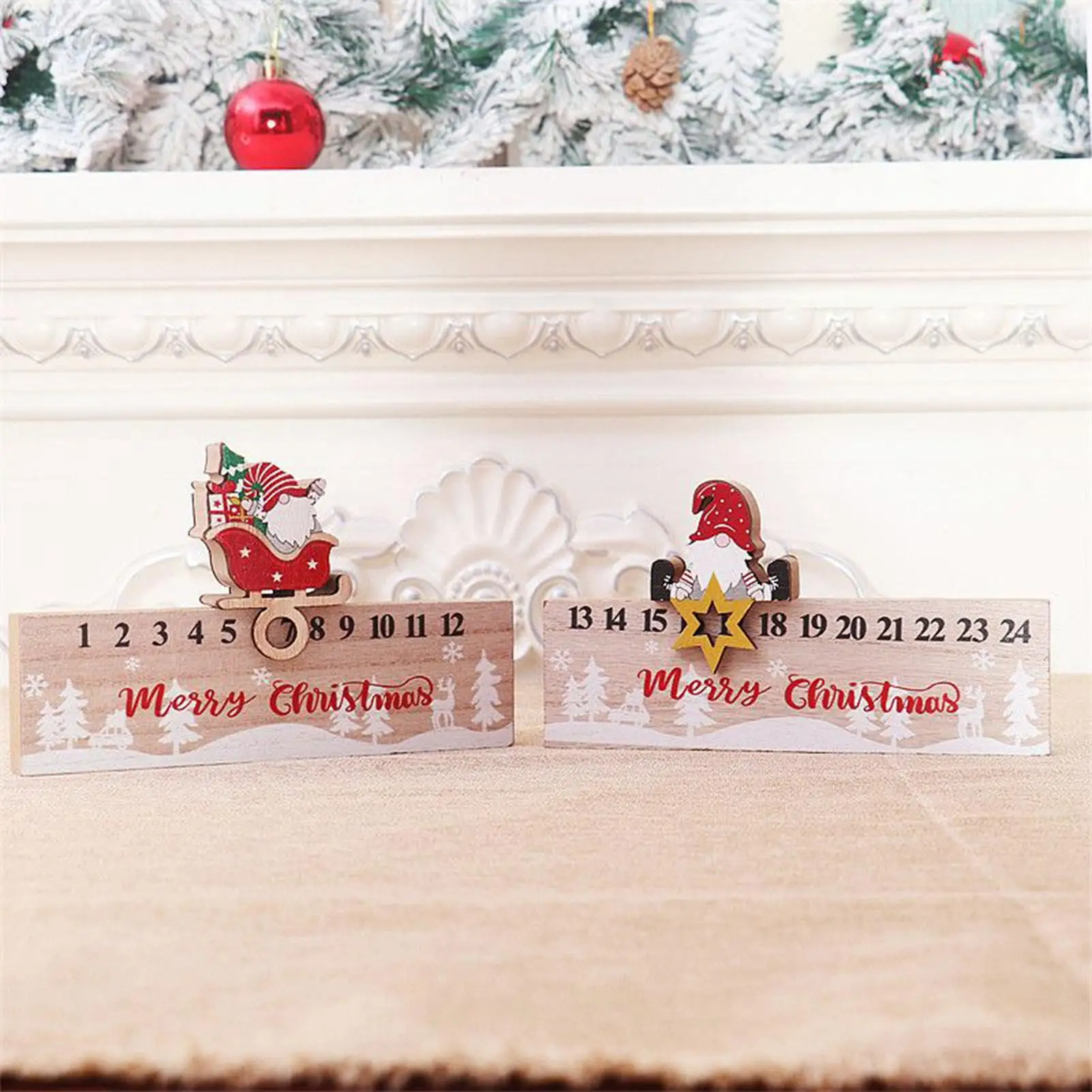 

Рождественский декор обратного отсчета, раздвижной орнамент в виде гнома, двухсторонний дизайн с 24-значным дизайном, деревянный адвент-счет для зимнего фестиваля, дома