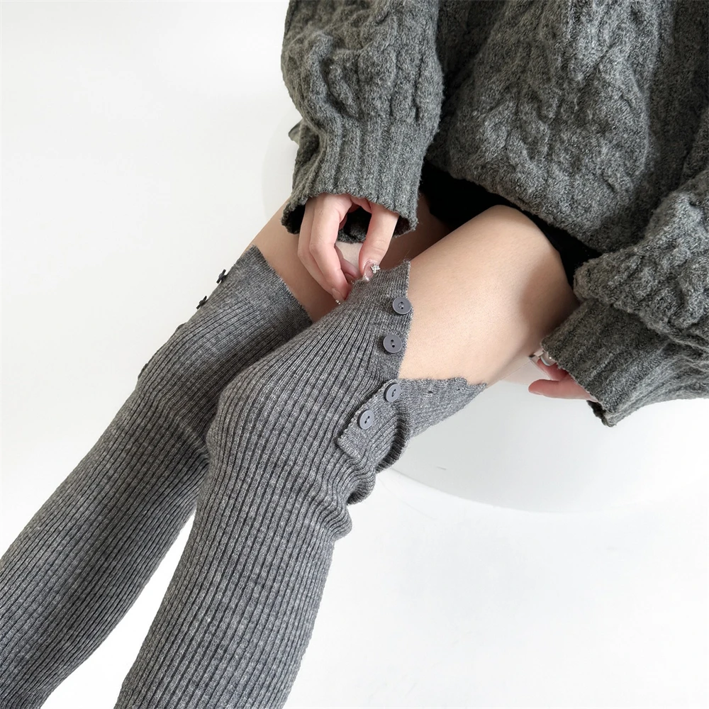 Autumn Winter Leggings Warmth Knee Pads High-tube Buttons All-match Piles Socks Over-the-knee Foot Covers Ladies Leg Warmers New