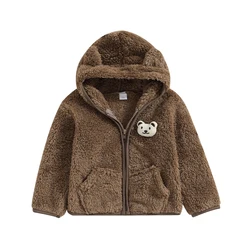 Hooded Coat Baby Boy Girl Fuzzy Jacket Winter Warm Clothes 3D Bear Zipper Sweatshirt Closure Fleece Tops Outerwear