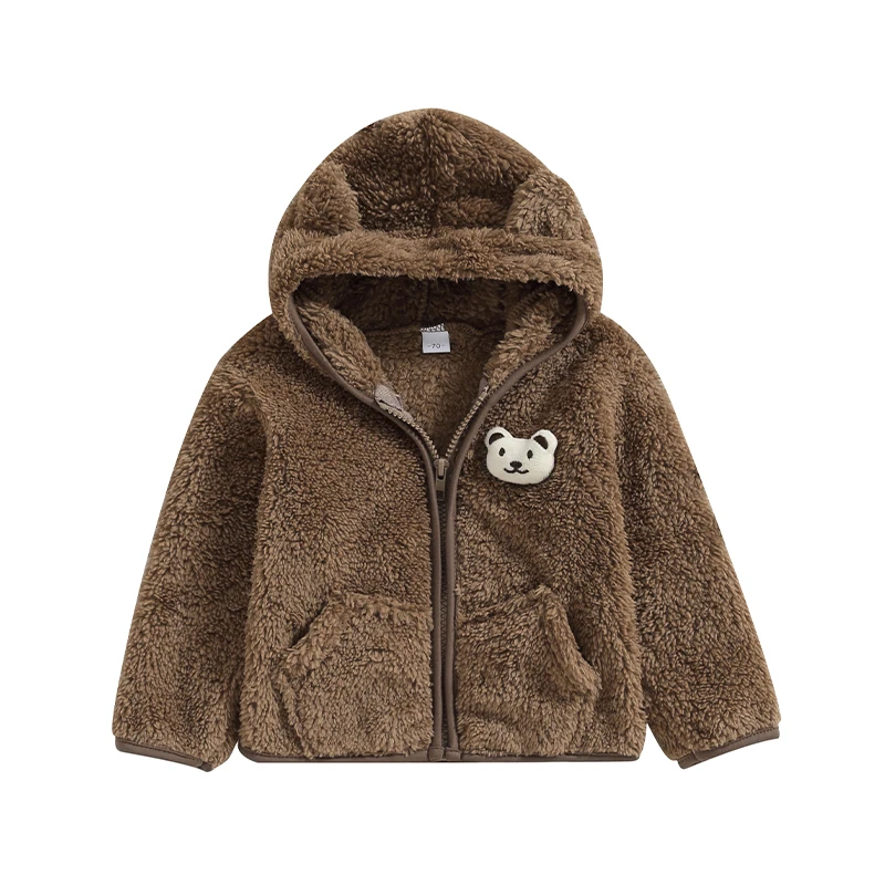 Newborn Baby Boy Girl Fleece Hooded Coat Infant Zip Up Cardigan Jacket Long Sleeve Winter Shacket Tops Outwear