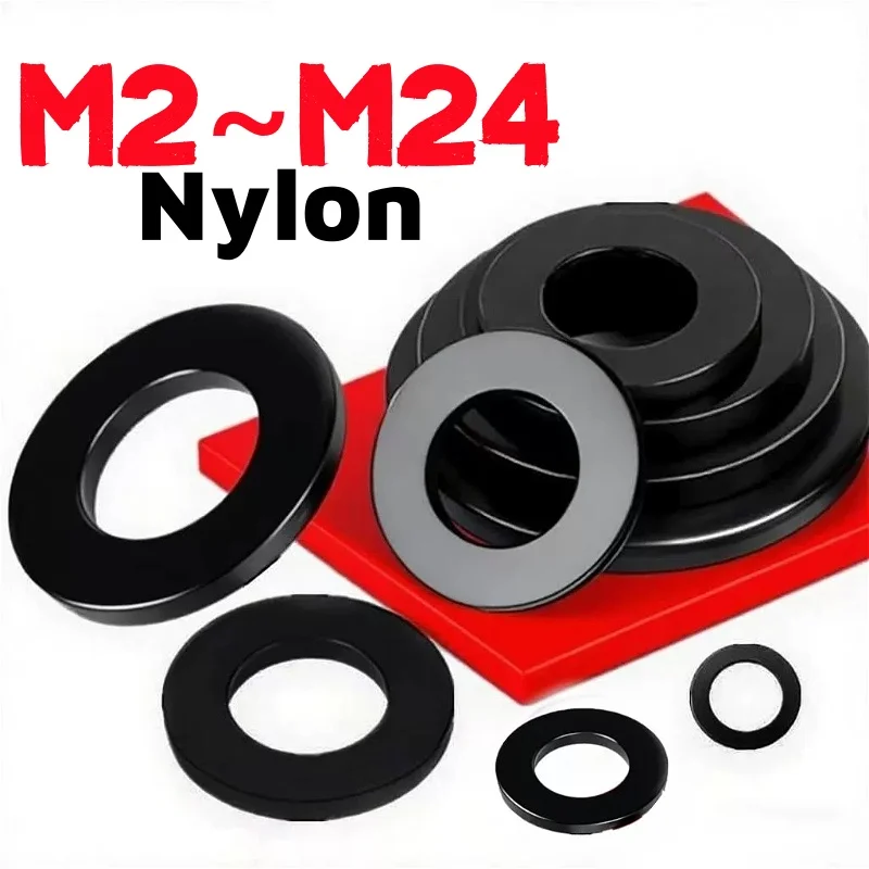 Black Flat Washer M2 M2.5 M3 M4 M5 M6 M8 M10 M12 M14 M16 M22 M24 Nylon Plain Shim Washers Plain Gasket Pad