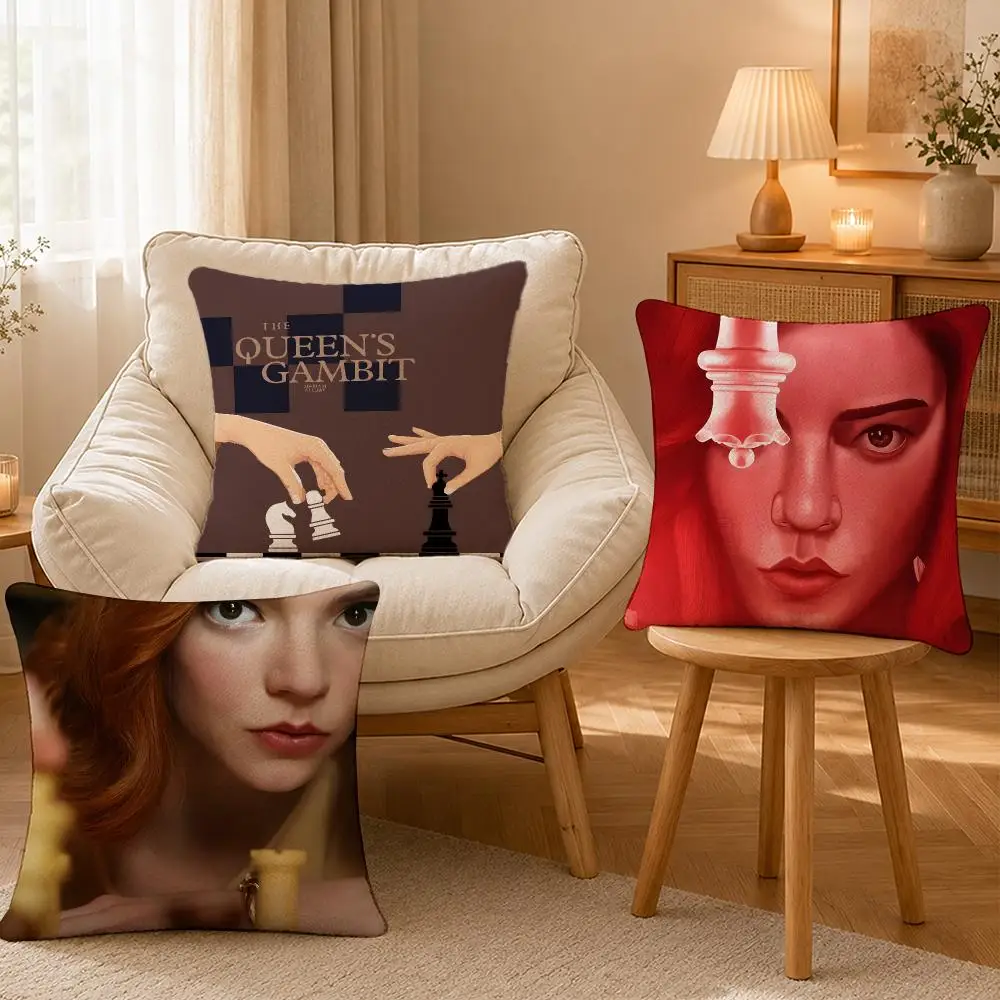 Series Queens Gambit Chess Cushion Cover Personalized Short Plush Cushion Cover Sofa Pillowcase Bedroom Home Decor Gift