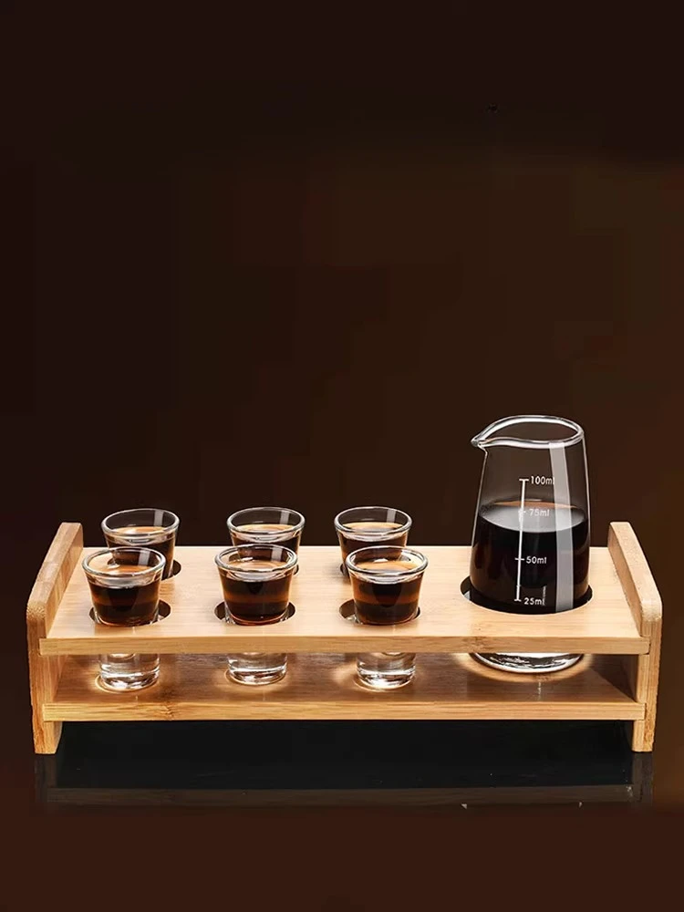 Baijiu Cup Set Bullet Cup Small Wine Glass Bamboo and Wood Frame Wine Separator