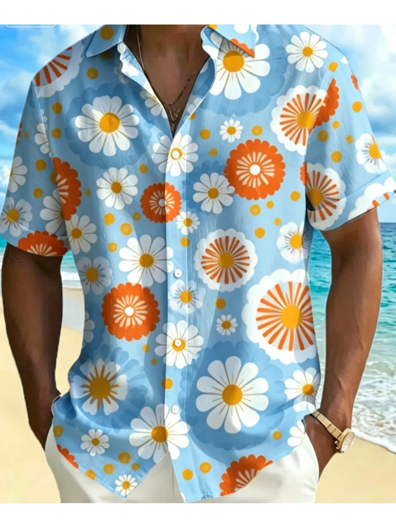 Men Summer Short Sleeve Hawaiian Aloha Shirt, Tropical Hibiscus Palm Fruit Beach Doodle Print Multi Style Available