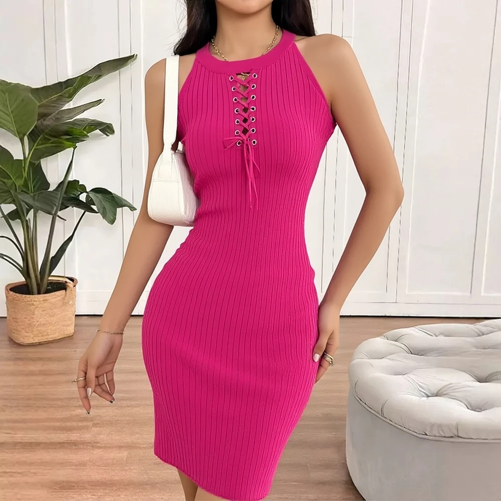 YuooMuoo 여성 여름 스타일 니트 미니 드레스 레이디 섹시한 붕대 랩 힙스 클럽 파티 드레스 streetwear 의상 vestidos