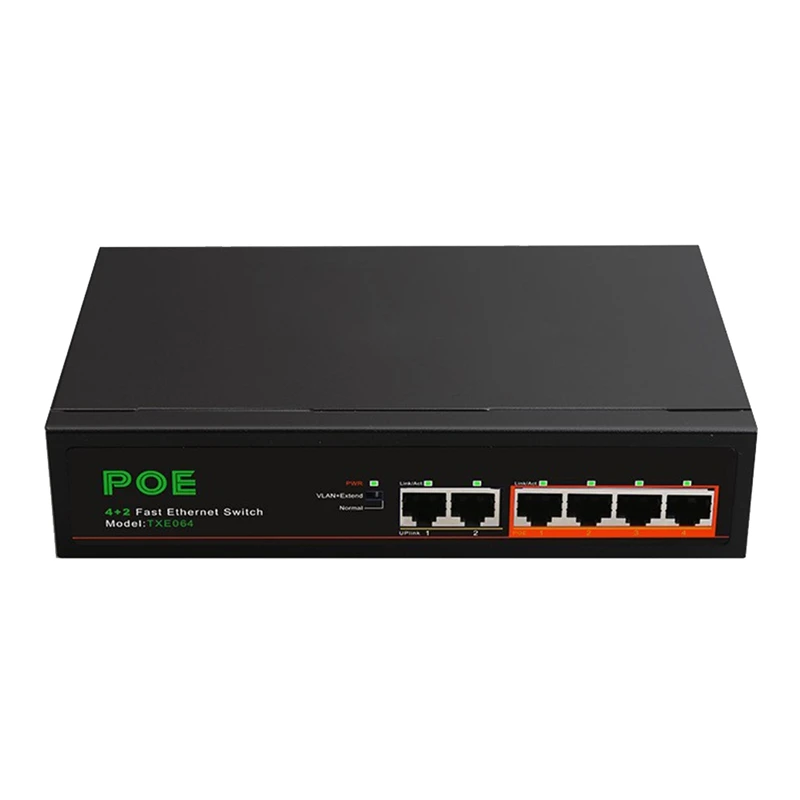 1Set 6 Ports POE Switch Network Home Network Hub Adapter Series Power Connect 4-Poe+2 UP-Link Fast Ethernet Plastic US Plug