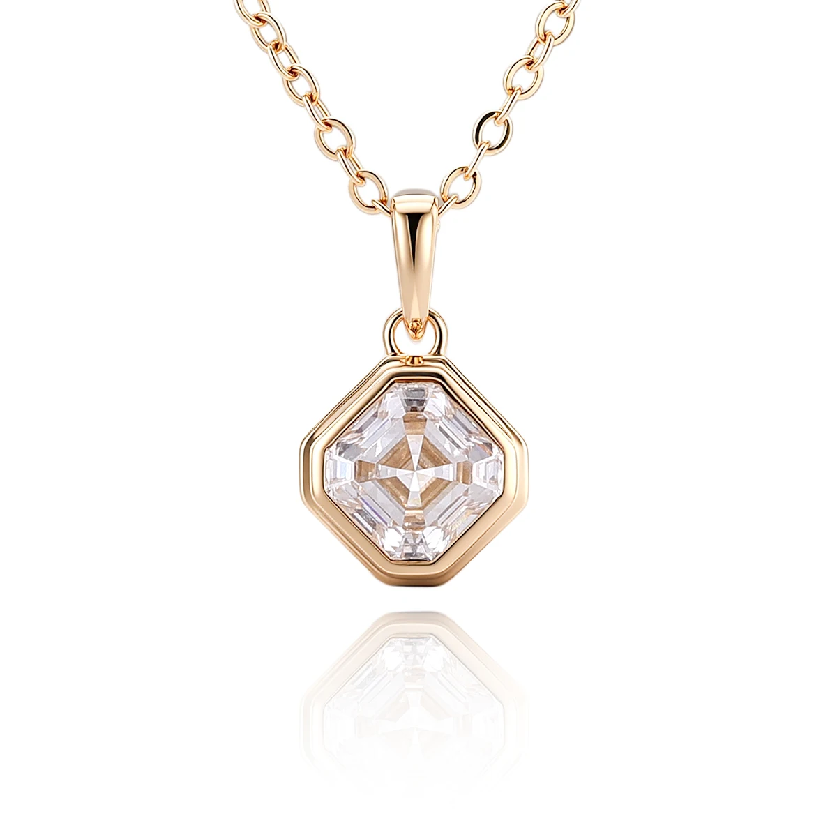 Provence Jewelry 10K Gold Necklace Asscher Cut Lab Diamond Solitaire Pendant set IGI Thin Chain Sparkling Women Daily Wear