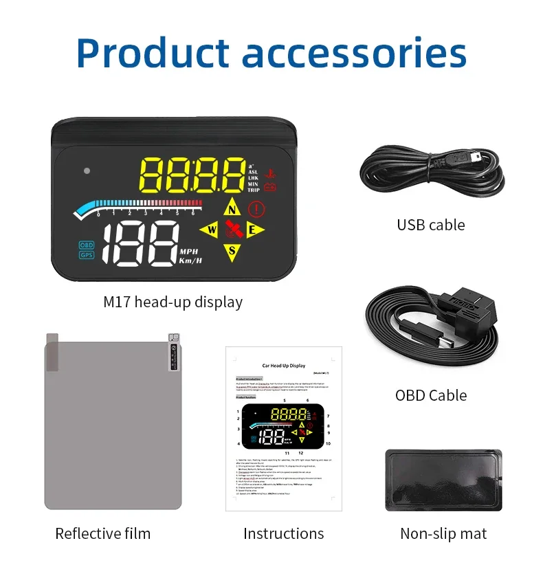 Obd + نظام تحديد المواقع المزدوج HUD رئيس يصل عرض الزجاج الأمامي العارض اتجاه الدفع RPM سرعة الأمن إنذار درجة حرارة الماء لجميع السيارات