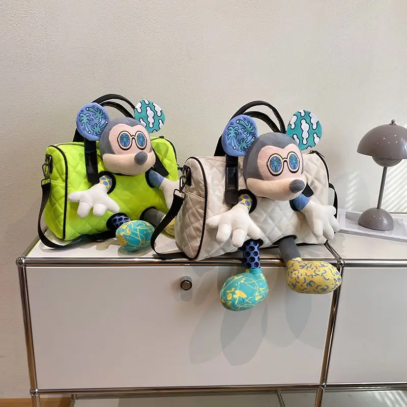 Nuovo Kawaii Miniso Mickey grande capacità lettera ricamo reticolo borsa bambola cuscino Clash colore carino borsa a tracolla per i regali