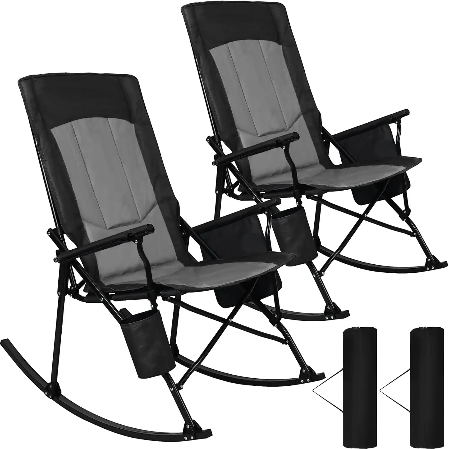 2 Pack High Back Portable Rocking Chair with Hard Armrests, Oversized Folding Rocker Camping Chairs for Outdoor, Heavy Duty
