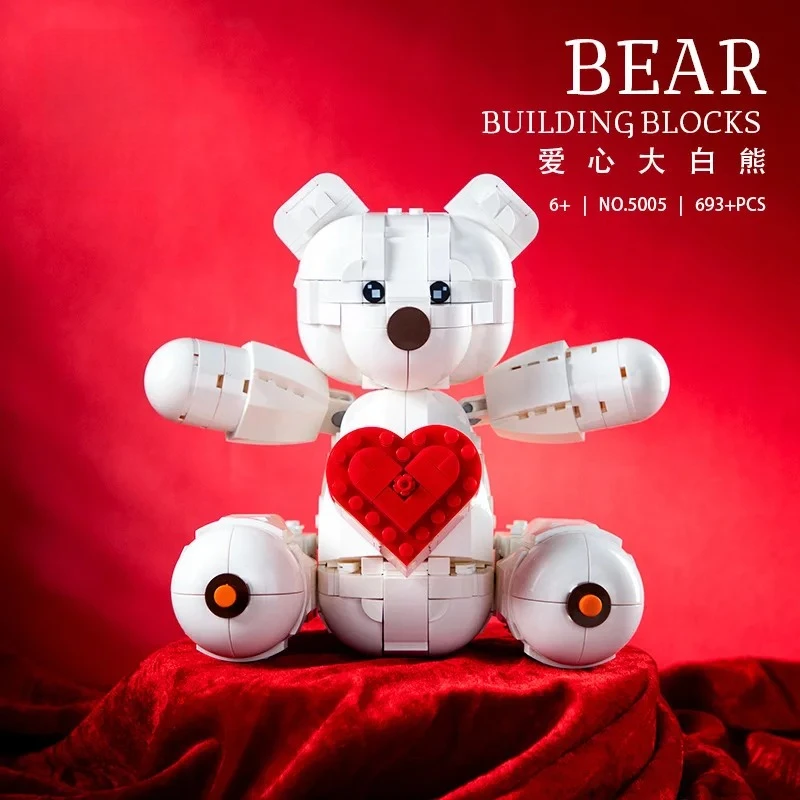

5005 Love Большой Белый Медведь Романтический День Святого Валентина 520 Подарок Детский Развивающий Строительный Блок Игрушечный Орнамент