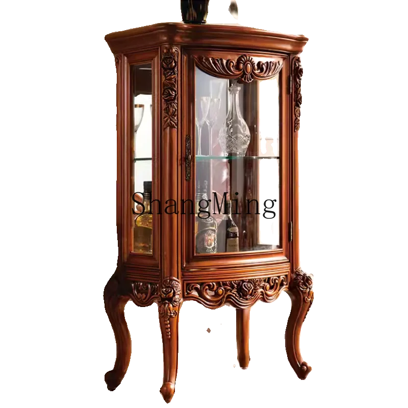 

SM premium wine cabinet new single door glass display cabinet solid wood carving flower locker