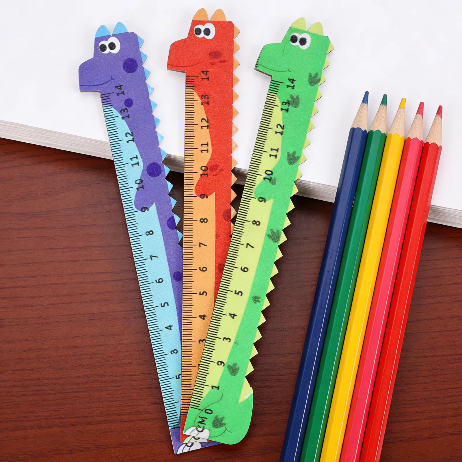 20pcs-cartoon-dinosaur-ruler-wooden-measuring-tool-school-kids-straight-ruler-14cm-cute-animal-design-classroom-geometry-art