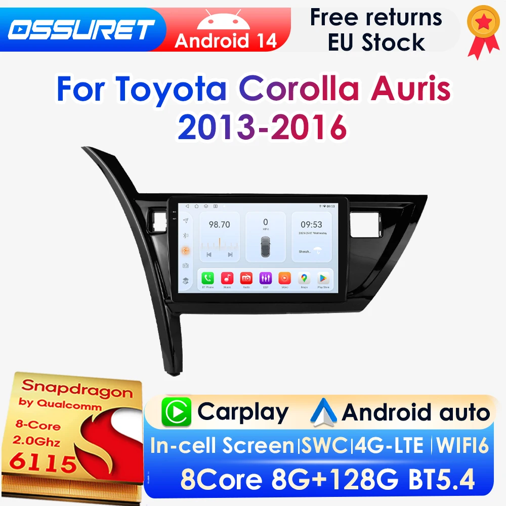 AI Carplay Android 14 Autoradio für Toyota Corolla Auris 2013-2016 GPS Multimedia 4G DSP BT 8G 128G 360-Grad-Kamera mit Snapdragon 6115