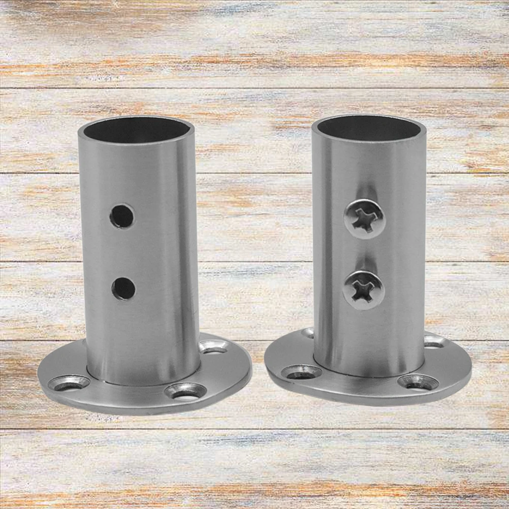 

2pcs Heavy Duty Stainless Steel Closet Pole Socket 2 Holes Brackets For Hanging Curtains Wall Mounted Solid Supports