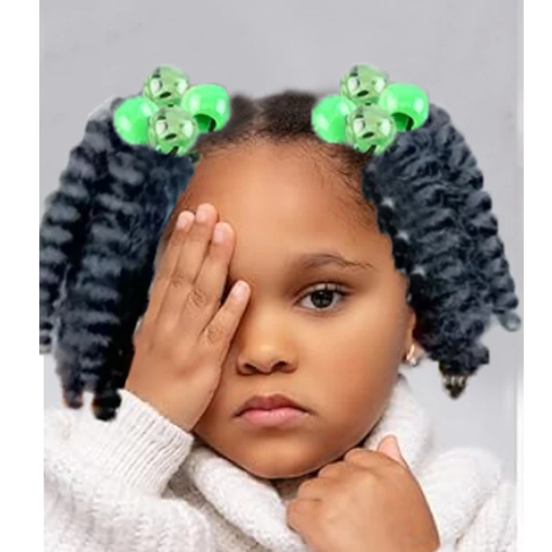 

2Packs Kids Synthetic Hair Extensions - 8 Inch 12 Roots Curly Ponytails with Beaded Elastic Bands - for Children's Daily Play 1B