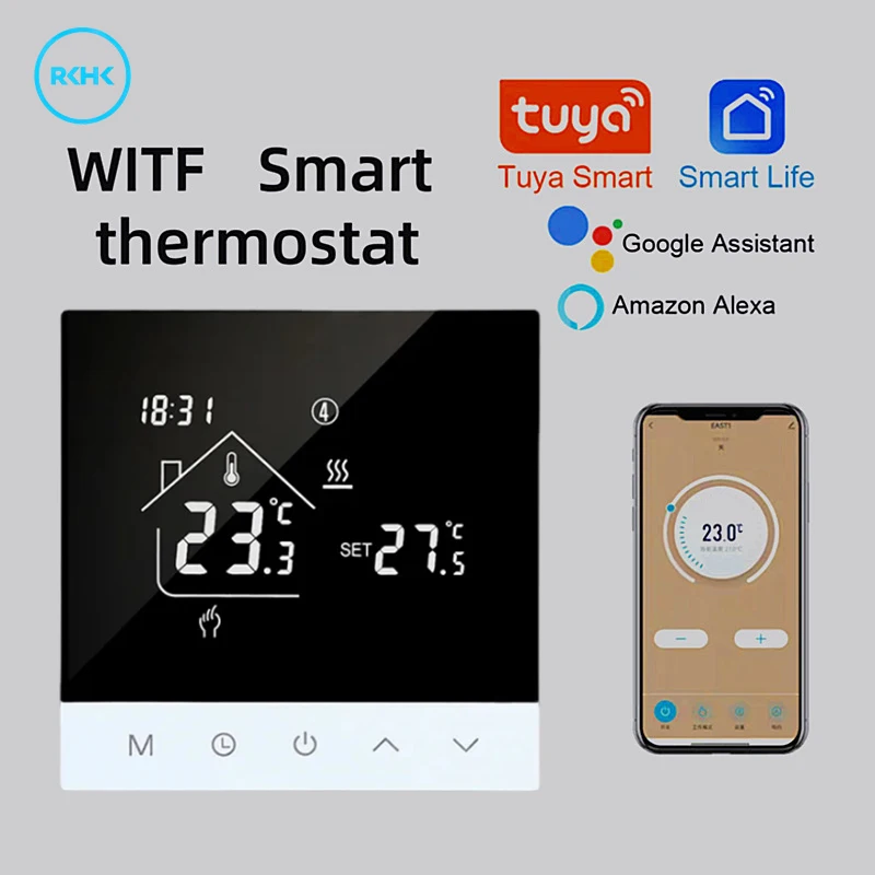 S4HGB เทอร์โมสตัทความร้อนอัจฉริยะ, หน้าจอ LCD ควบคุมด้วยเสียง Alexa Tuya เครื่องควบคุมอุณหภูมิไฟฟ้า/น้ำที่พื้น