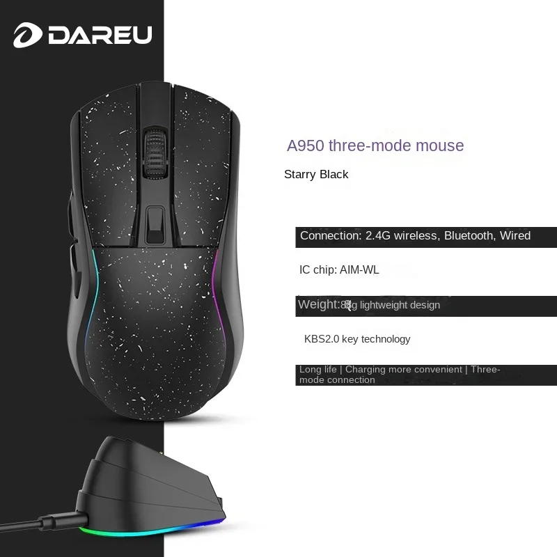 Dar you A950 esports game three mode wireless mouse magnesium alloy PAW3395 charging base LOL Eat chicken