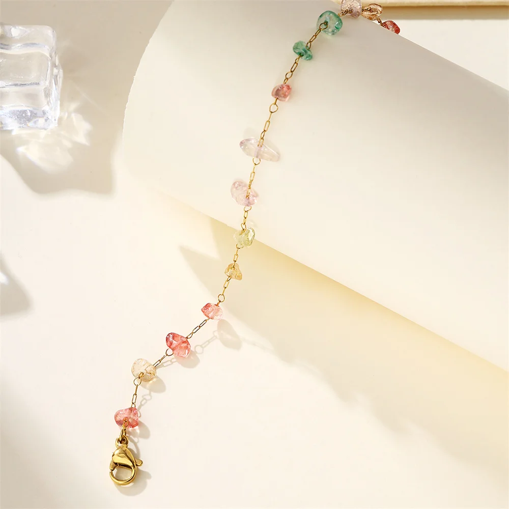 Stainless Steel Chain Colorful Natural Stone Bracelet For Women Elegant Party Wedding Charm Bracelet Fashion Jewelry Girls Gift