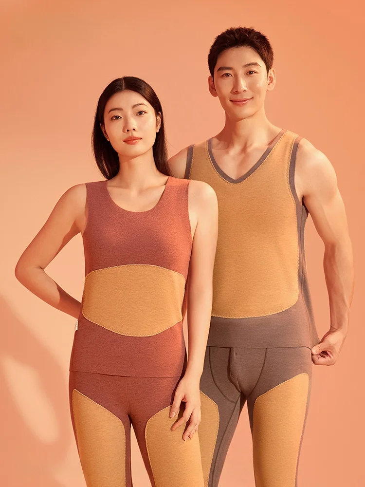 厚手のウールフリースサーマルベストユニセックス暖かいフリース裏地シルクウール下着ベースレイヤーベスト温泉入浴用