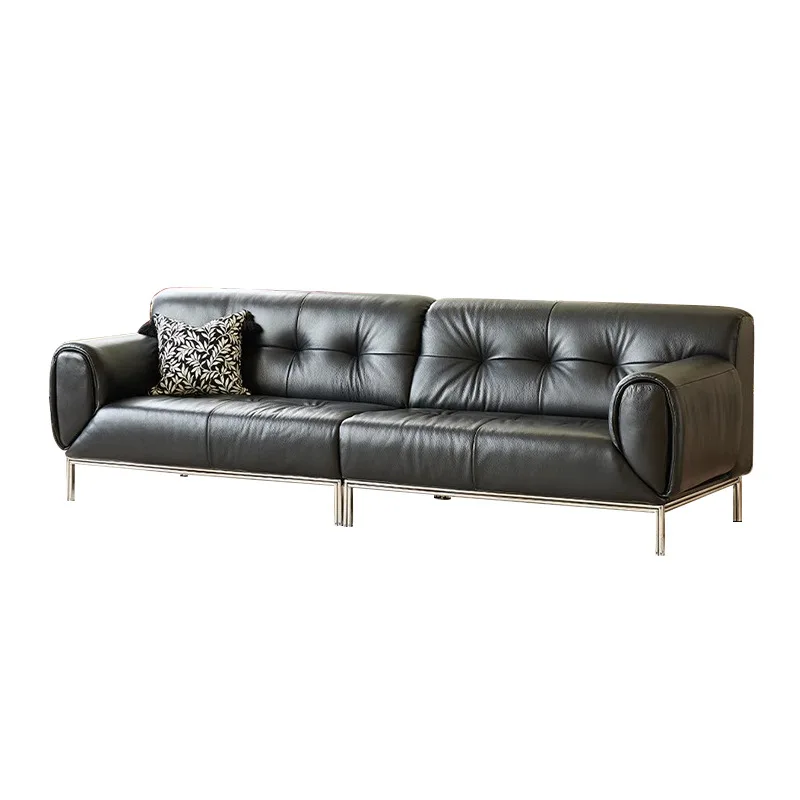 

French retro sofa high foot light luxury armrest can be flipped sugar cube leather sofa medium antique black straight row sofa
