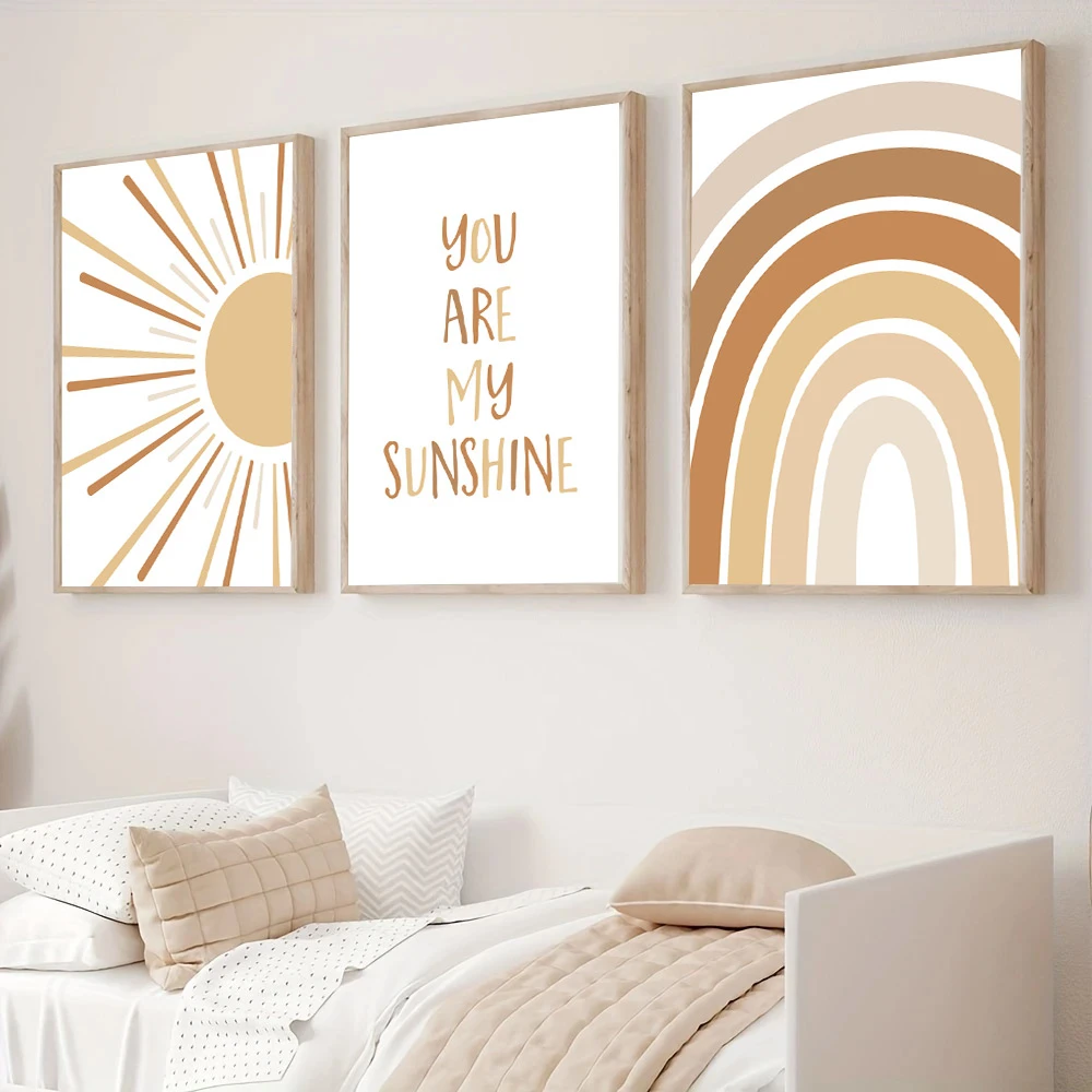 

Boho Beige Brown Sun Rainbow Posters Canvas Painting You Are My Sunshine Quote Print Nursery Wall Pictures Kids Room Decoration