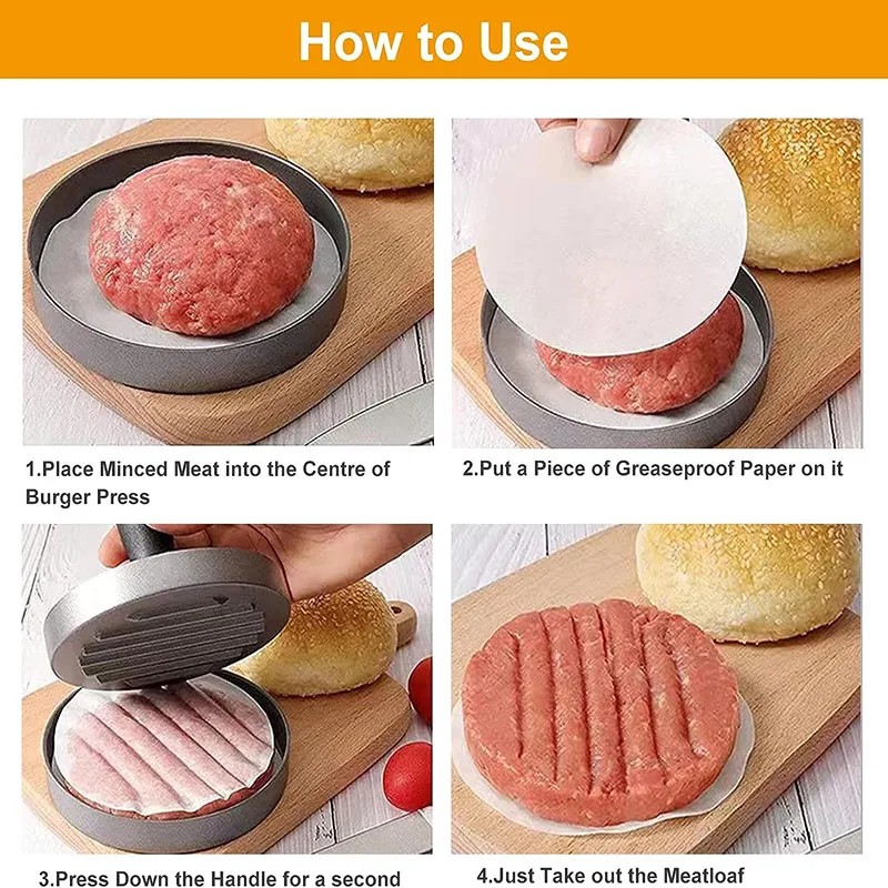 Circular Burger Mold Burger Press Non-stick Meat Pie Machine Home Food Mold Kitchen Barbecue Small Tool with 100 Meat Pie Paper