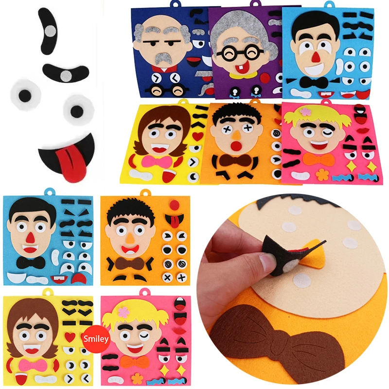 6-Style Set Family Members Theme Non-woven 3D Face Change Felt Emotional Cognition Interaction Game Prop School Rewards Gift ZYF