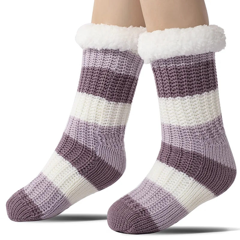 

Thermal Sock Women Striped Fuzzy Non Slip Warm Winter Sleeping Soft Comfy Female Floor Slipper Sock fluffy Thick furry Plush