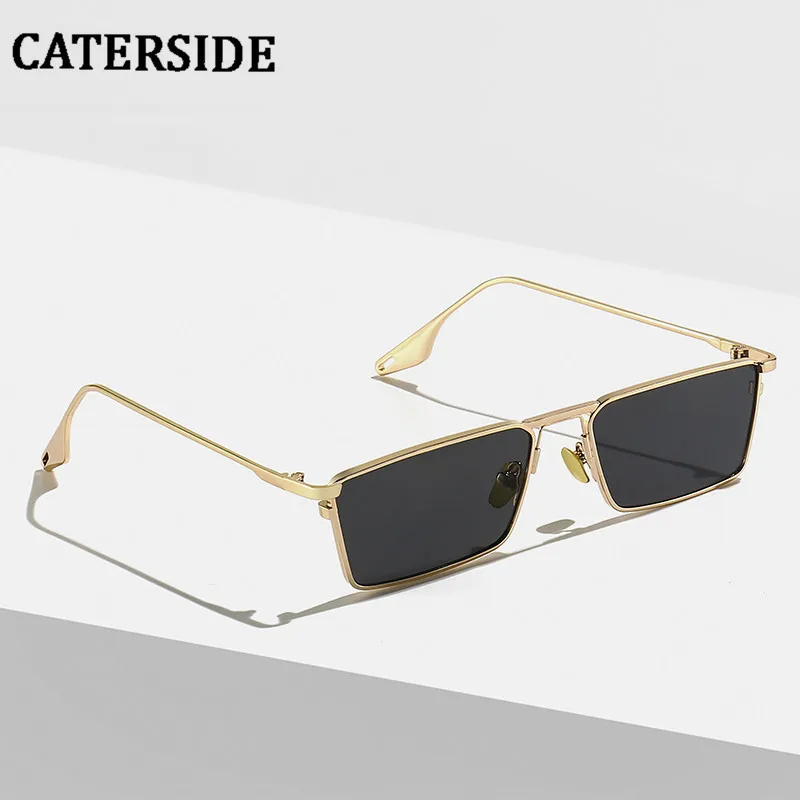 CATERSIDE Small Rectangle Sunglasses Men Women Classic Gold Black Lens Metal Square Vintage Frame Sports Dropship Eyewear UV400