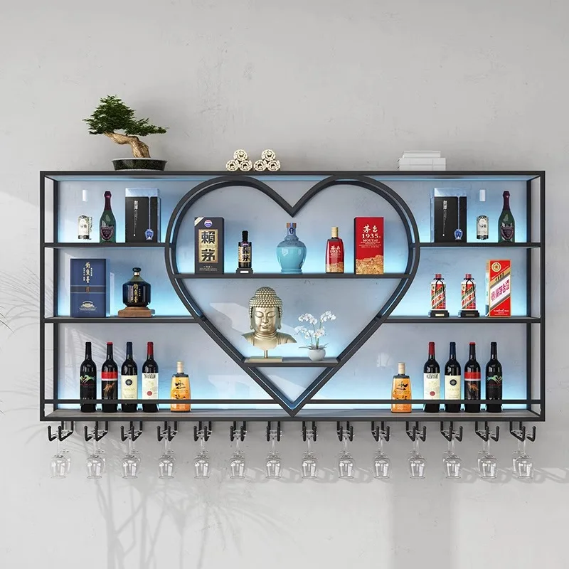 Restaurant wall mounted red wine  iron art customized industrial style bar display rack, wall mounted storage rack