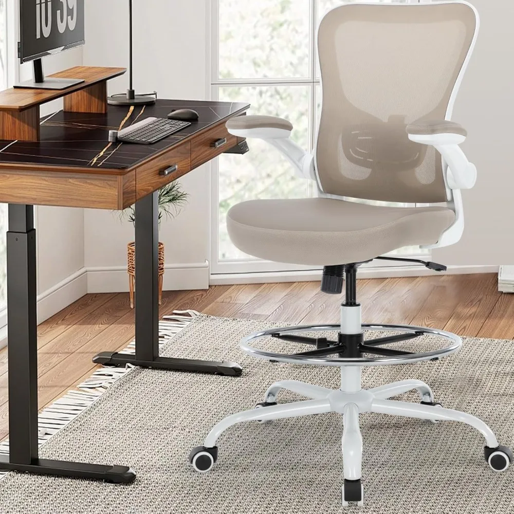 

Ergonomic Tall Office Desk Chair with Adjustable Height and Footrest Ring, Executive Computer Standing Desk