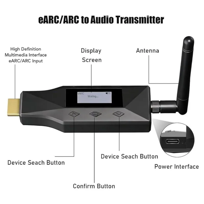 Super Sale HDMI-Compatible EARC ARC to Bluetooth Transmitter,Audio Extractor Converter, Sync Connect 2 Devices, CEC Volume Contr