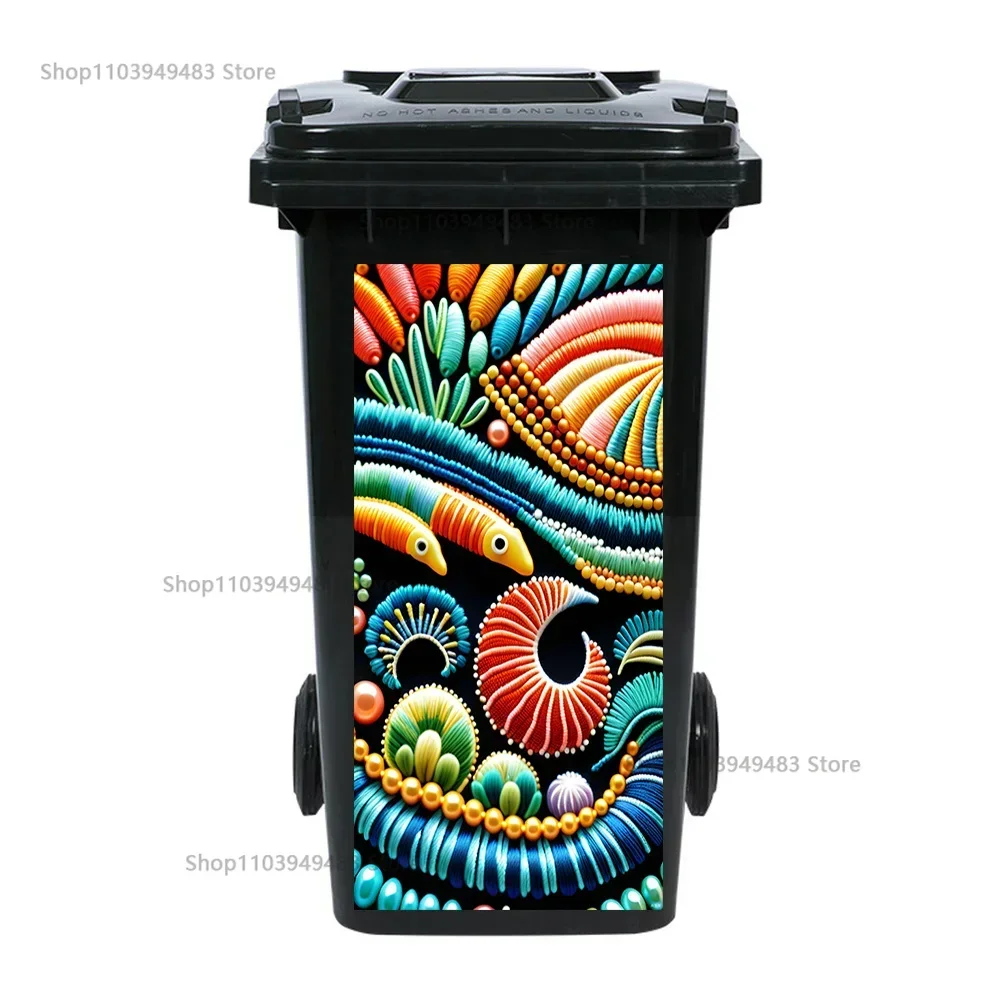 Ocean Coral Fish Outdoor Trash Can Art Mural Decorative Self-adhesive Stickers Customize Home Litter Bins Ornamental Decals