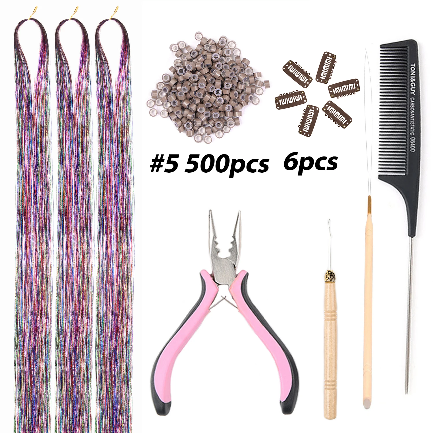 Набор для украшения волос: микросиликоновые кольца, щипцы для бусин, термостойкие цветные блестки для волос, для рождественских вечеринок и фестивалей