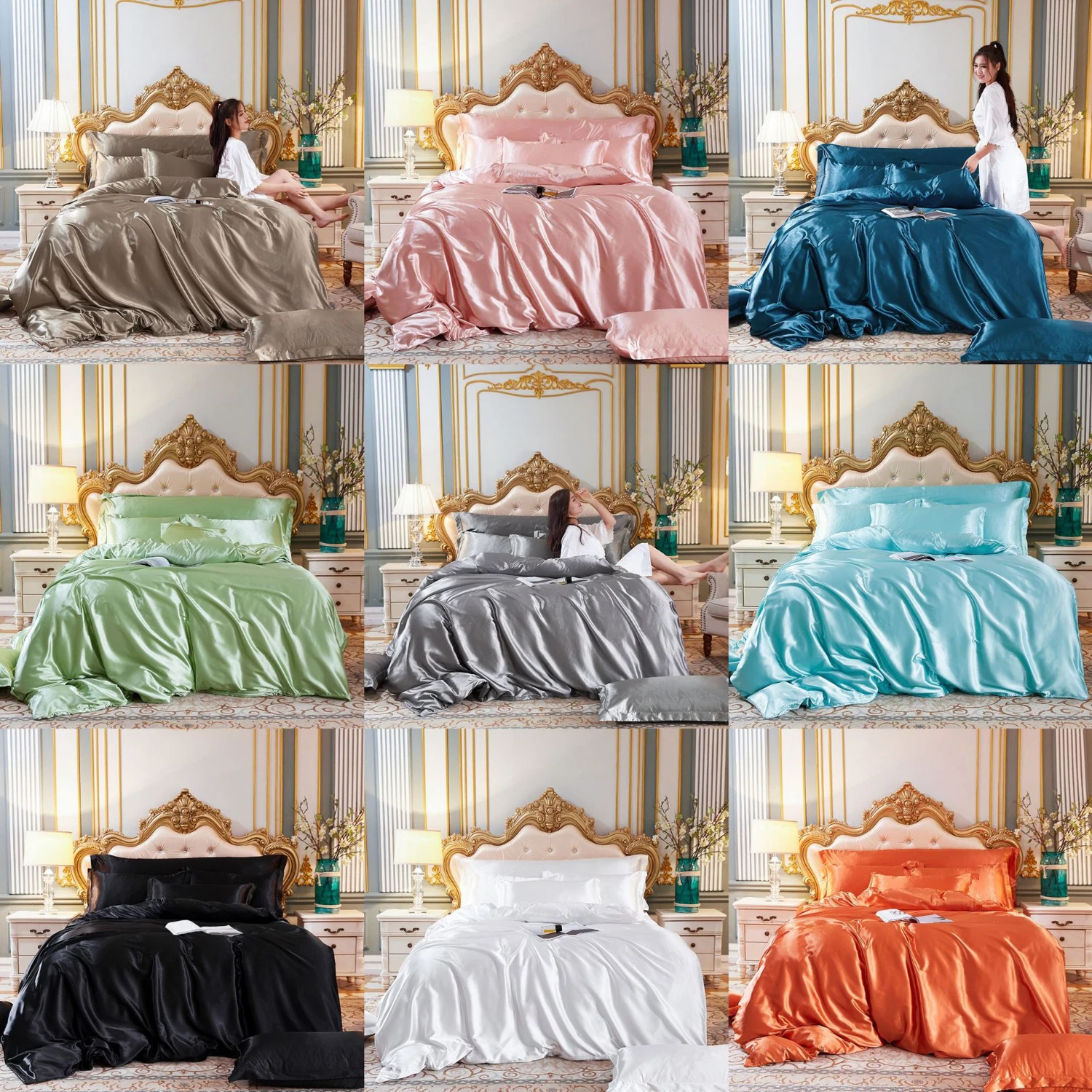 Experience the ultimate comfort and luxury with this sumptuously soft and elegant polyester satin smooth queen size bedding set.